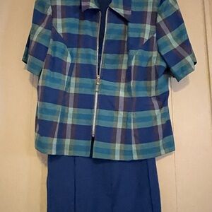 Chic Blue Plaid Women's Blazer